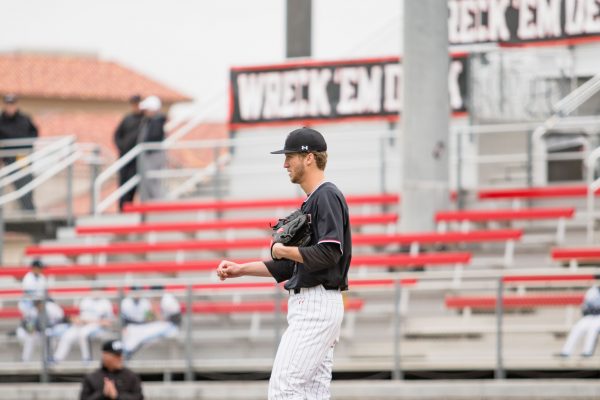 Junior RHP Caleb Kilian walks to the mound during game two against Michigan at 4 p.m. on Friday, March 22, 2019 at Dan Law Field at Rip Griffin Park. The Red Raiders defeat the Wolverines, 10-3.