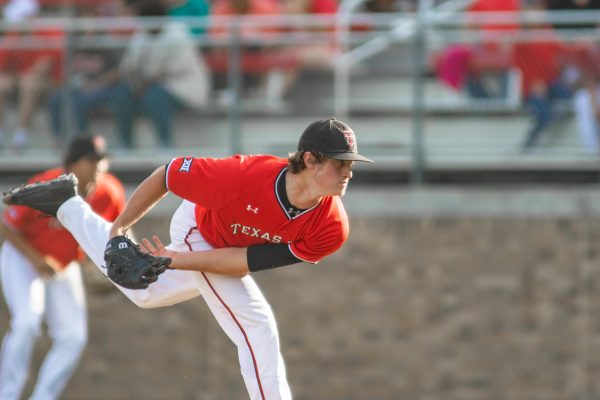 Freshman LHP Mason Montgomery was the starting pitcher when Texas Tech played against University of Texas Rio Grande Valley at 6:30 p.m. on Tuesday, April 30, 2019 at Dan Law Field at Rip Griffin Park. The Red Raiders fall to the Vaqueros, 6-3.